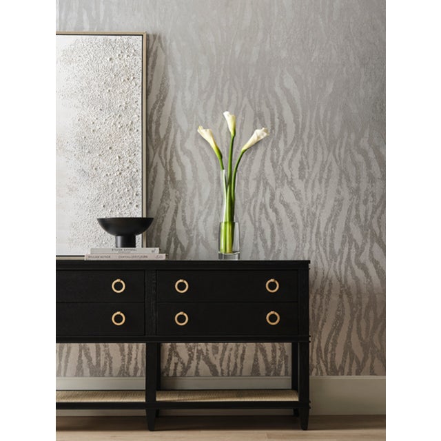 2020s Matthew Izzo Home Richmond Black Oak Four Drawer Console With Brass Drawer Pulls and Open Caned Shelf For Sale - Image 5 of 10