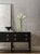 2020s Matthew Izzo Home Richmond Black Oak Four Drawer Console With Brass Drawer Pulls and Open Caned Shelf For Sale - Image 5 of 10