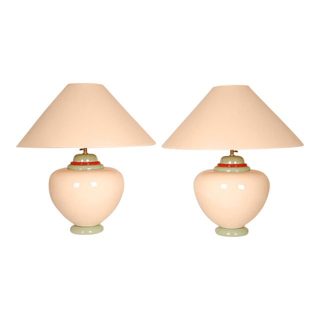 Vintage Table Lamps French Vase Lamps Mid Century Modern Ceramic Vase Lamps - A Pair For Sale