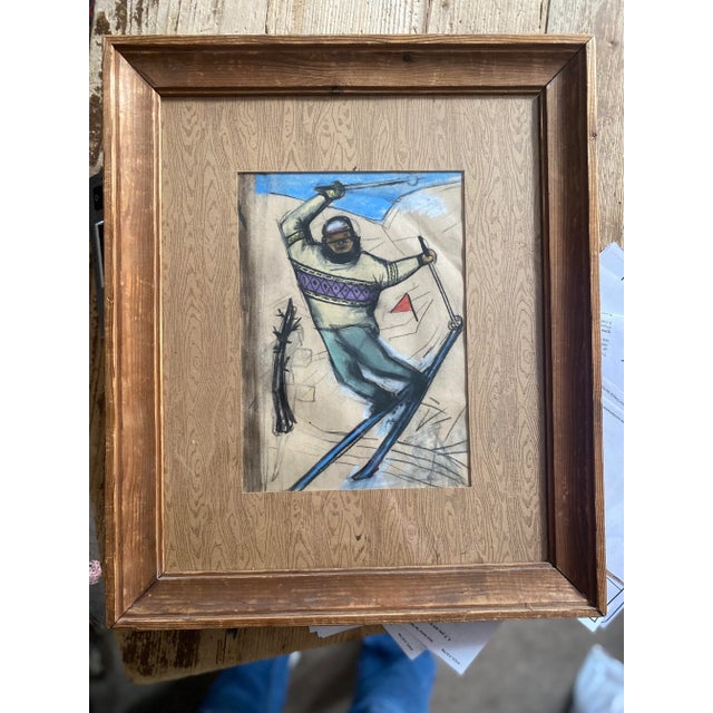 1927 "The Skier" Pastel Drawing by Eveline W. Syme, Framed For Sale - Image 4 of 5