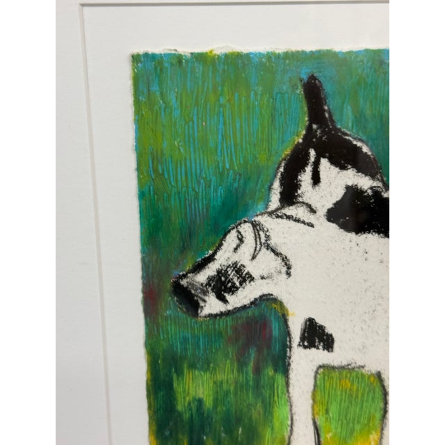 Green Mixed Media Black & White Dog Artwork, Framed For Sale - Image 8 of 12