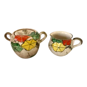 Vintage Japanese Pottery Creamer and Covered Sugar
