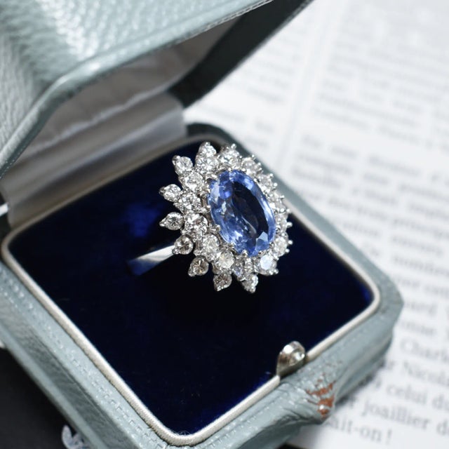 Pompadour Ceylon Sapphire Ring 4.67 Carats No Heat and Diamonds, Size 7.5 For Sale - Image 6 of 6