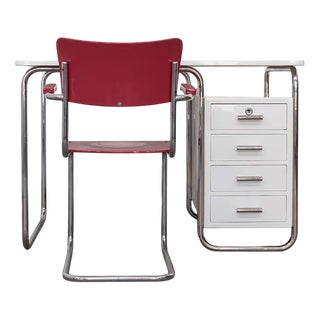 Vintage Bauhaus-Style Desk in Tubular Steel and Cream-White Wood, 1930s For Sale