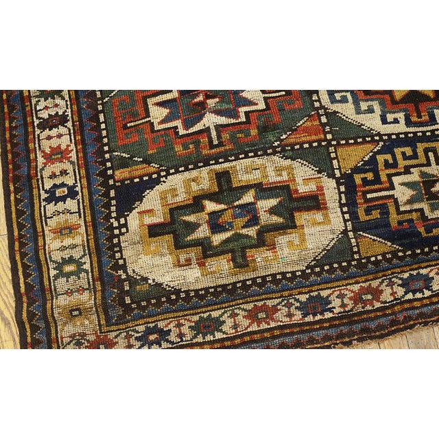 Late 19th Century 1890s Multicolor Tribal Grid Caucasian Kazak Moghan Rug 4'6" X 7' Handknotted Wool Carpet For Sale - Image 5 of 6