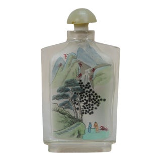 Antique Chinese Chinoiserie Reverse Painted Tobacco Snuff Bottle 3.5" For Sale
