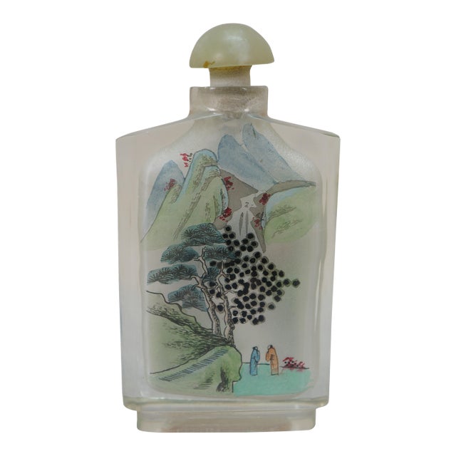 Antique Chinese Chinoiserie Reverse Painted Tobacco Snuff Bottle 3.5" For Sale