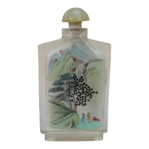 Antique Chinese Chinoiserie Reverse Painted Tobacco Snuff Bottle 3.5"