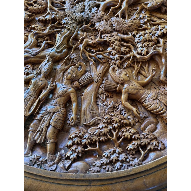 Indonesian Round Wooden Carved Coffee Table, 1920s For Sale - Image 9 of 18