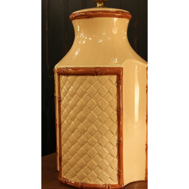 1940s Bamboo Style Ceramic Lamp from Manises, 1940s For Sale - Image 5 of 9