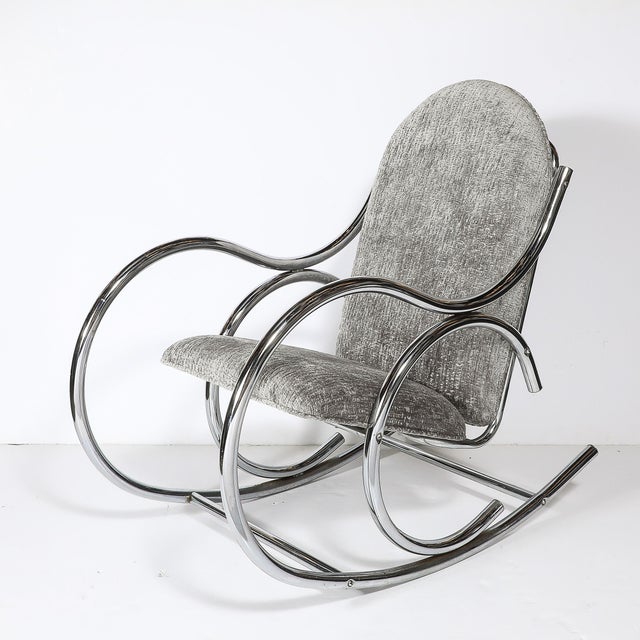 Mid-Century Modern Mid-Century Tubular Chrome Rocking Chair With Holly Hunt Upholstery For Sale - Image 3 of 13