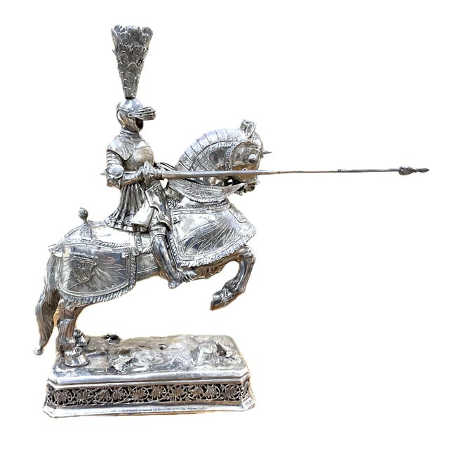 German Silver Jousting Knights on Horseback Sculptures a Pair For Sale In Tampa - Image 6 of 13