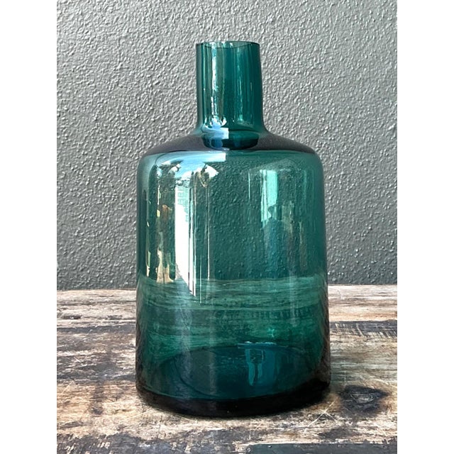 Vintage Teal Glass Vase For Sale - Image 11 of 14