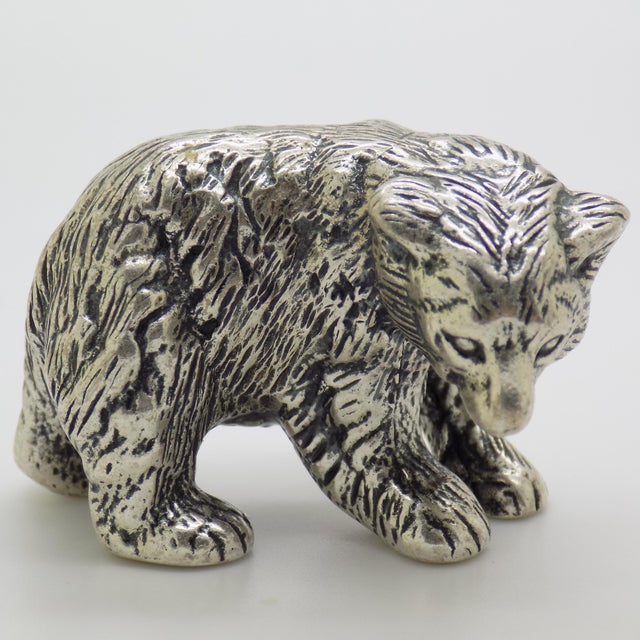 Vintage Italian Handmade Genuine Silver Large Brown Bear Cub Figurine Miniature, Made in Novara (Italy) For Sale - Image 4 of 14