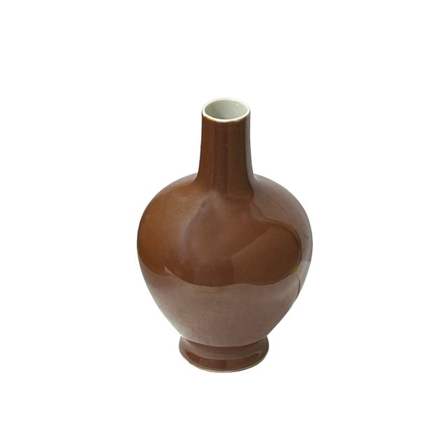 Chinese 6" Chinese Clay Ceramic Coffee Brown Globular Shape Vessel Small Vase For Sale - Image 3 of 7