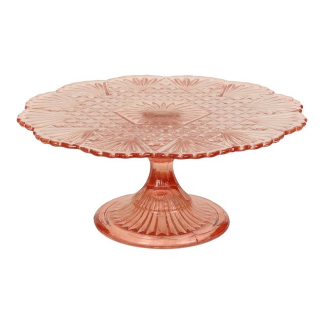 Art Deco Pink Rosaline Glass Cake Plate, 1930s For Sale - Image 14 of 14
