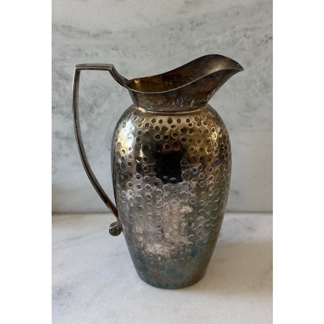 Traditional Vintage Hammered Metal Water Pitcher For Sale - Image 3 of 10
