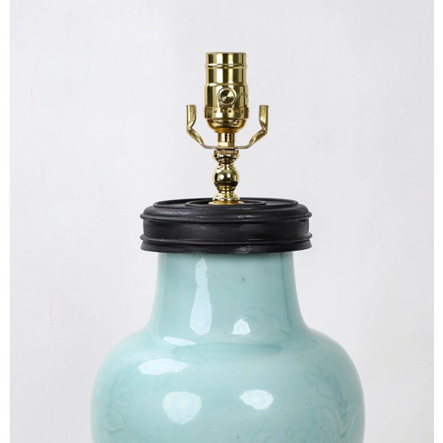 Ceramic Vintage Chinese Style Celadon Table Lamp For Sale - Image 7 of 11