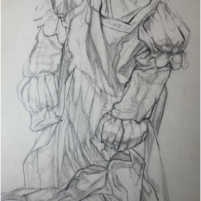 Immerse yourself in the elegance of the past with this original 1949 vintage pencil drawing by E. Meyer. This exquisite...