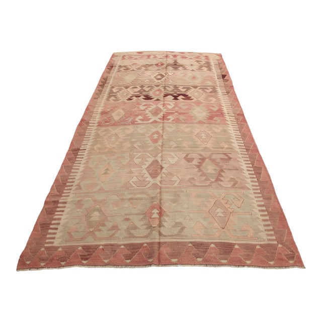 1950’s Vintage Anatolian Konya Kilim – Soft Earth Tones & Tribal Motifs - 10’5'x5' 3'' For Sale