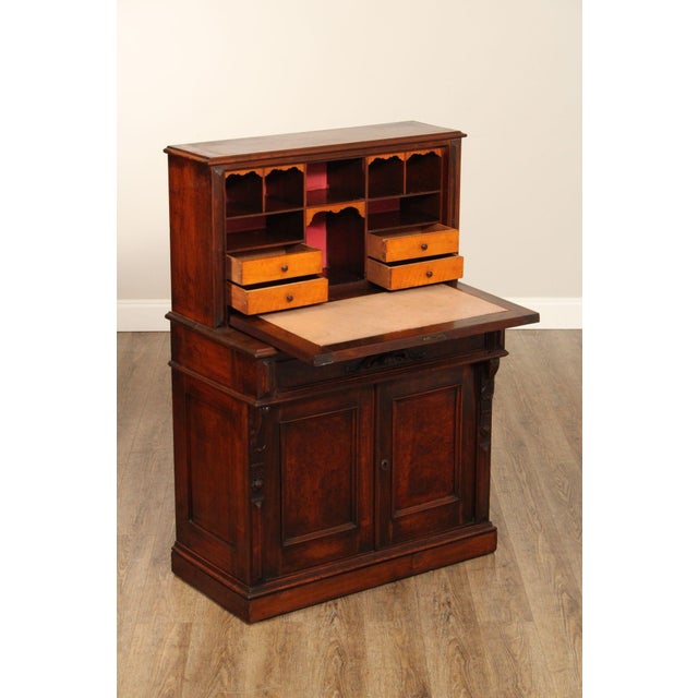 19th Century Antique Renaissance Revival Carved Walnut Drop-Front Desk For Sale - Image 5 of 18