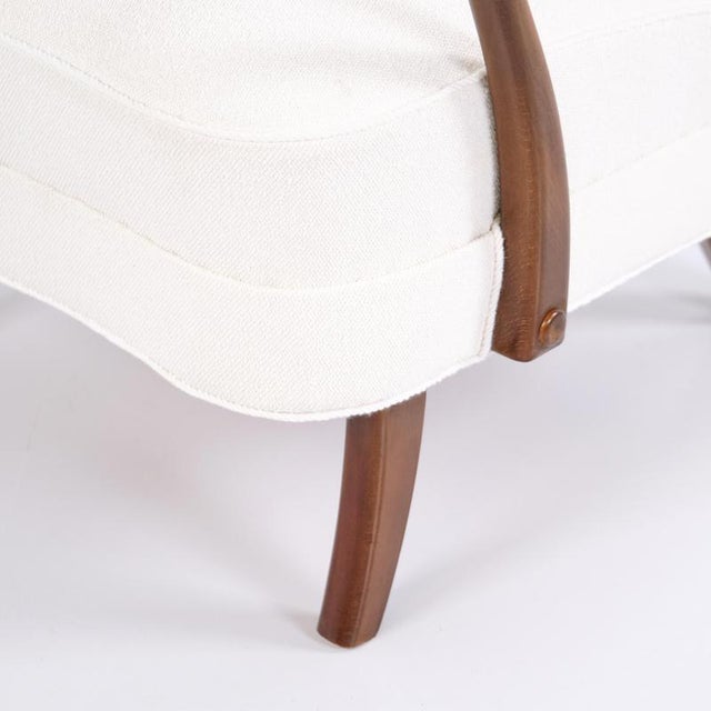 Brown High-Back Armchair Model 23B in Polished Wood and Light Upholstery, 1940s For Sale - Image 8 of 11