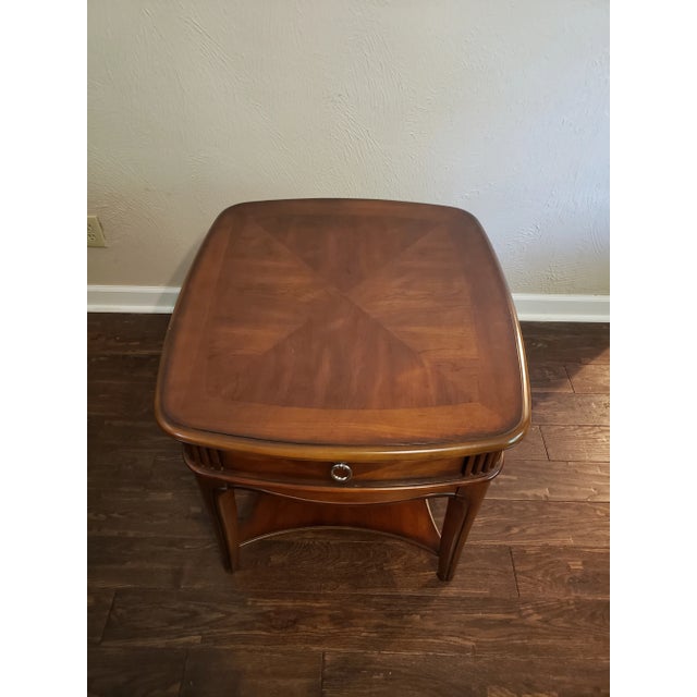 Brown Late 20th Century Kathy Ireland Wooden End Table With Single Drawer For Sale - Image 8 of 10