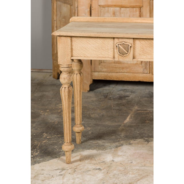 19th Century English Bleached Oak Side Table with Carved Shield Motif For Sale - Image 11 of 12