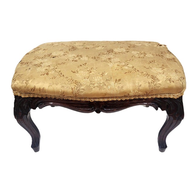 American Victorian 19th C Carved Mahogany Upholstered Footstool Bench For Sale In New York - Image 6 of 12