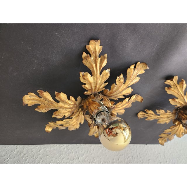 Hollywood Regency Florentine Flower-Shaped Gilt Flush Mount with Hand-Forged, Floral, Gilded with Gold Leaf in the style of Hans Kögl, Italy, 1960s For Sale - Image 12 of 18