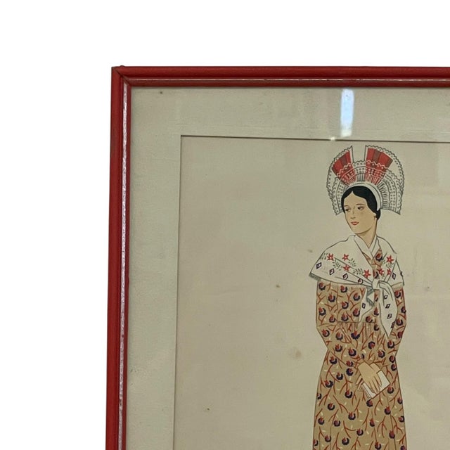 Vintage French Fashion Print by Lepage-Medvey, Costumes Français Champagne Woman, Framed Paris Editions Hyperion Illustration. For Sale - Image 4 of 10