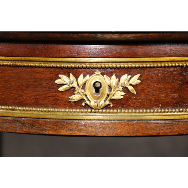 French Louis XV 1870s Era Marble Top Bronze Mounted Mahogany Round End by Millet For Sale - Image 11 of 16