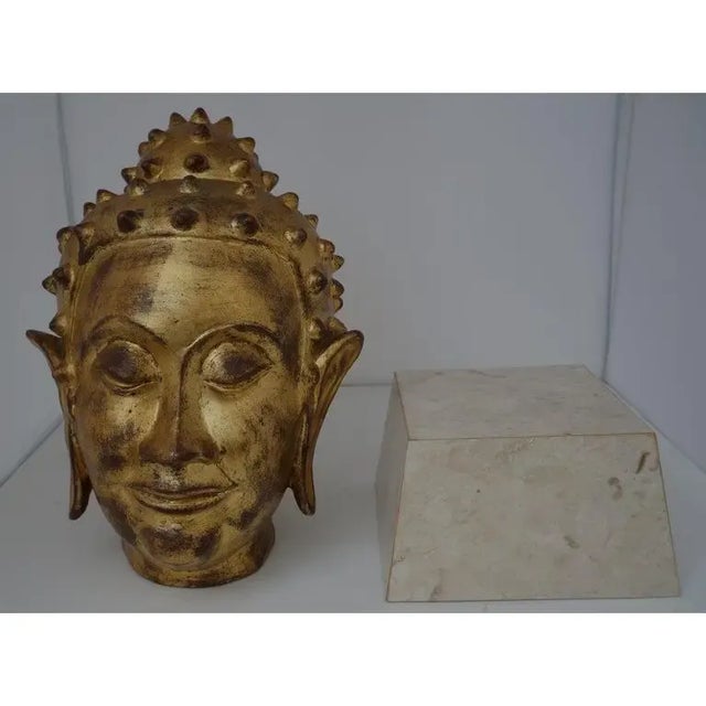 Gold Leaf on Terracotta Buddha Head Mid-Century For Sale - Image 10 of 10
