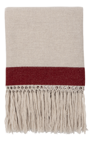 Merino Wool Fringed Red-Banded Throw by Villa Como