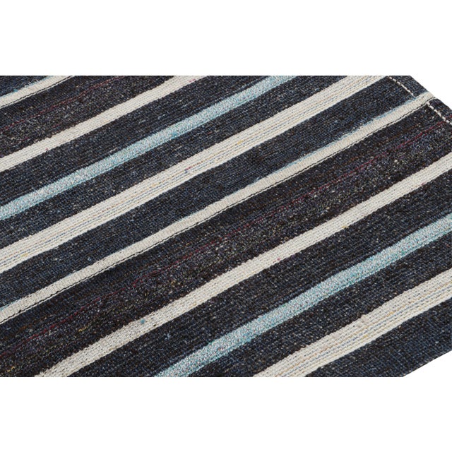 Contemporary Vintage Geometric Beige Brown and Blue Wool Kilim Rug For Sale - Image 3 of 7