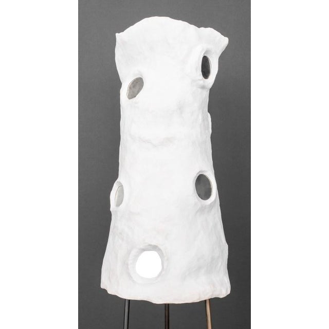 Modernist Sculptural Plaster Floor Lamp, shade with mirrored elements and signed "re" inside, tripod metal base. Overall:...