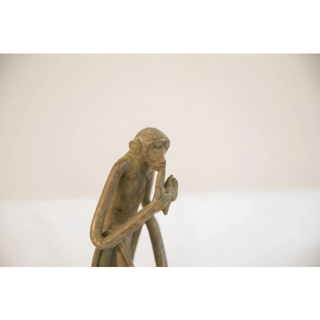 Late 20th Century Vintage African Sitting Monkey Eating Banana Sculpture For Sale - Image 5 of 8