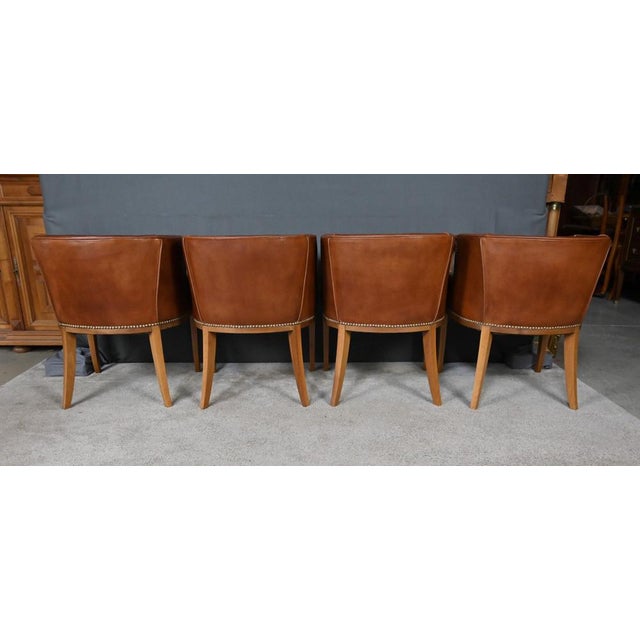 Brown Vintage Art Deco Chairs in Walnut and Leather, 1940, Set of 4 For Sale - Image 8 of 18