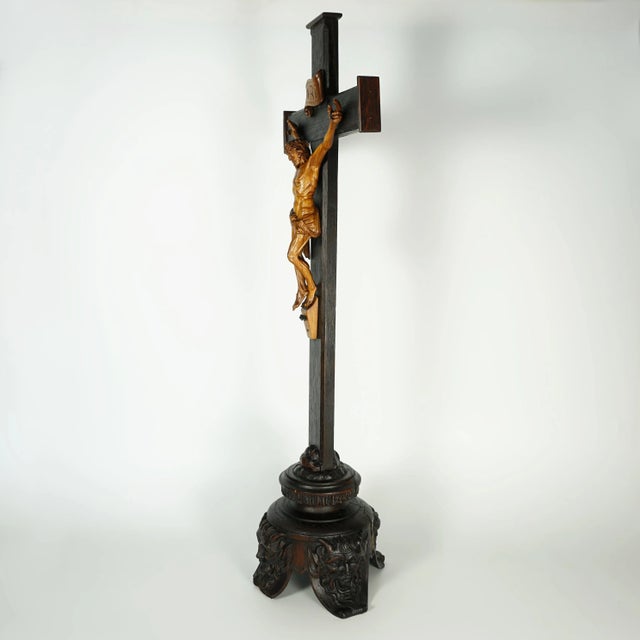 19th Century 19th Century Antique Neo Gothic Carved Wood Corpus Christ Crucifix Altar Piece, Devil Feet For Sale - Image 5 of 9