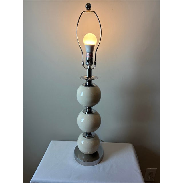 Mid 20th Century Space Age Ceramic Globes and Chrome Table Lamp Attributed to Solken Leuchten For Sale - Image 10 of 11