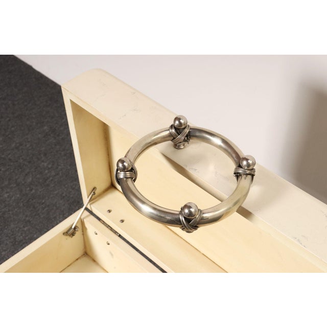Vintage Karl Springer-Style Parchment Wrapped Trunk / Box on Nickel Plated Base For Sale - Image 13 of 18