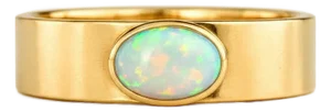 Bezel Set Oval Opal Wide Matte Band Silver, Gold, Size 10