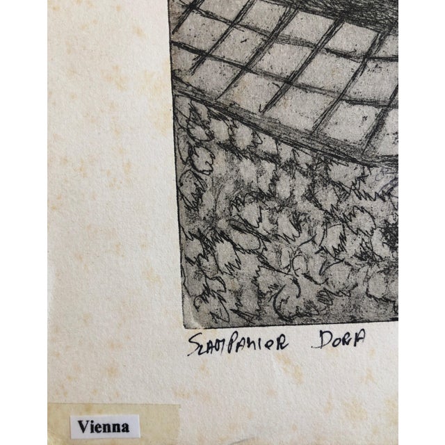 Folk Art Dora Szampanier, Vienna Austria Jewish Memorial Etching Destroyed Synagogue Folk Art Judaica For Sale - Image 3 of 7