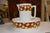 This vintage jug & bowl set is in good condition. Very Deco / mid century look! No chips, but normal crazing / gilt trim...