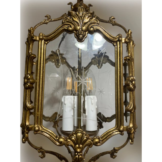 French-Style Lantern with Hand-Carved Glass, 1950 For Sale - Image 3 of 9