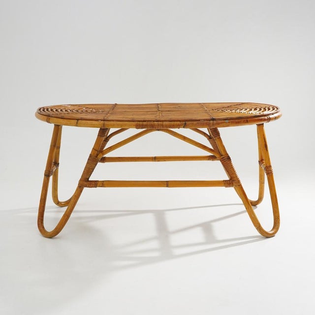 1950s Wicker Coffee Table with Oval Top, 1950s For Sale - Image 5 of 15