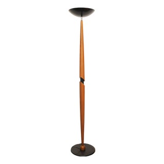 Wooden Floor Lamp with Black Tilted Uplight, 1990s For Sale