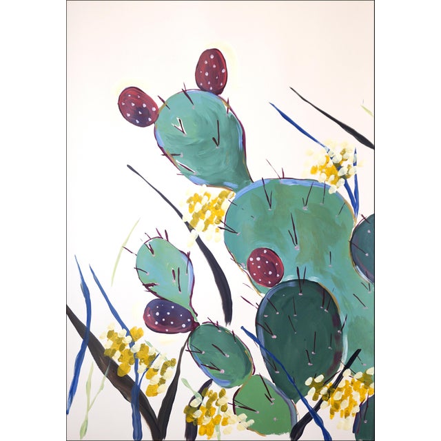 Illustration Prickly Pear Cactus, Illustration Style Diptych, Desert Landscape, Large Diptych, Original Painting on Watercolor Paper by Romina Milano For Sale - Image 3 of 10