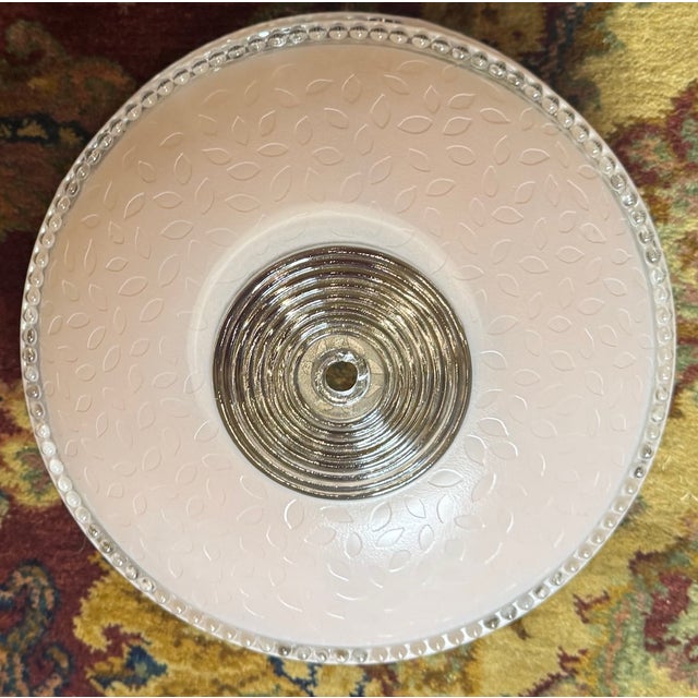 Hollywood Regency Vintage Frosted Glass Ceiling Light Shade With Applied Vine Motif – Beaded Rim Flush Mount, 10.3” For Sale - Image 3 of 11