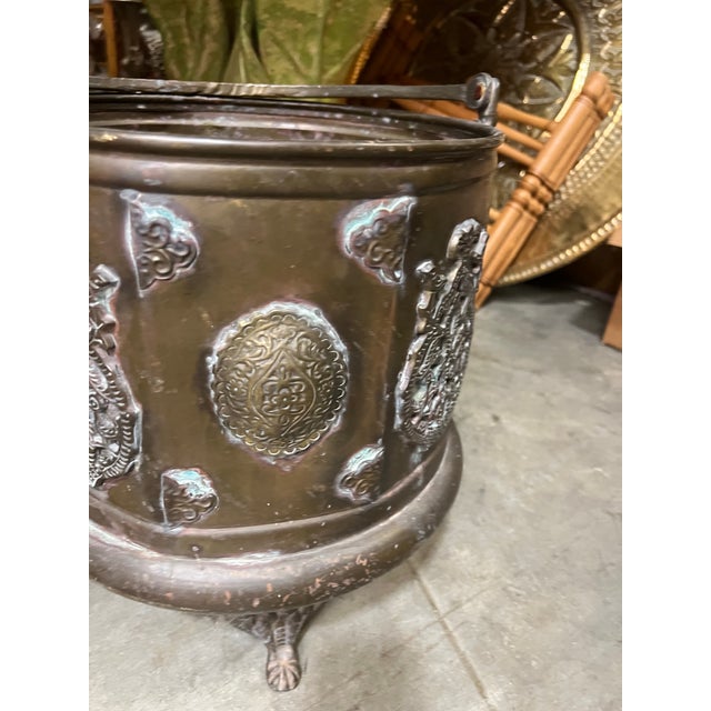 Mid-Century Modern Vintage Brass Footed Planter With Decorative Handles For Sale - Image 3 of 6